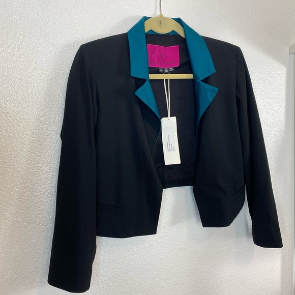 New Heidi Merrick Women’s Shaun Tuxedo Jacket Crop Blazer Size 0 Color Blocking - Picture 2 of 11